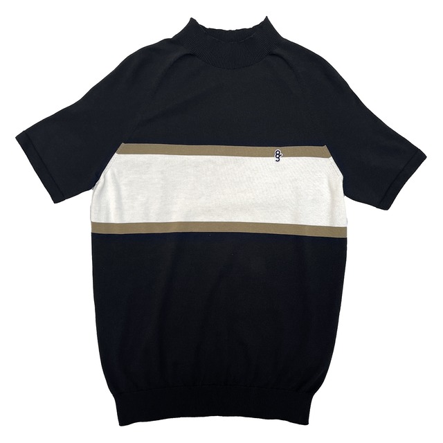 SUVIN COTTON S/S MOCK NECK KNIT -BLACK-