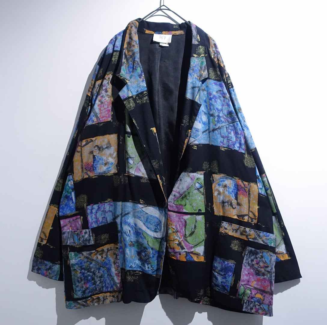 Black Various Abstract Artistic Design Easy Tailored Jacket