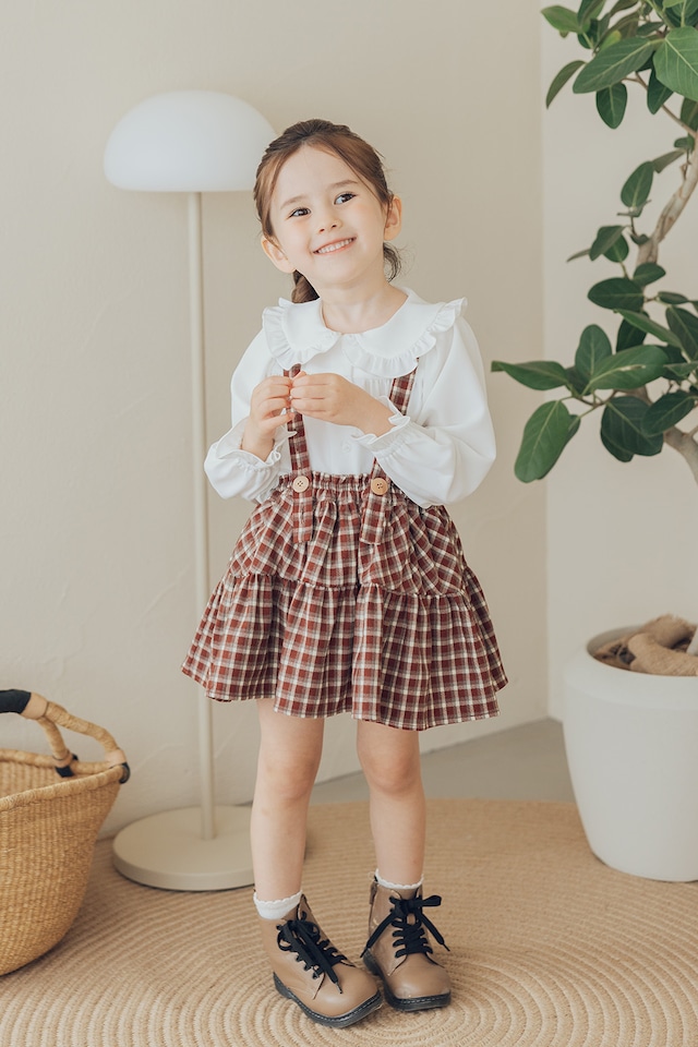ブルマ付サスペンダーギャザースカート〈Red check〉