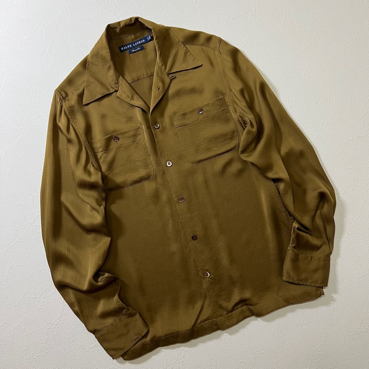 RALPH LAUREN シルク 開襟 オープンカラー 長袖シャツ ラルフローレン