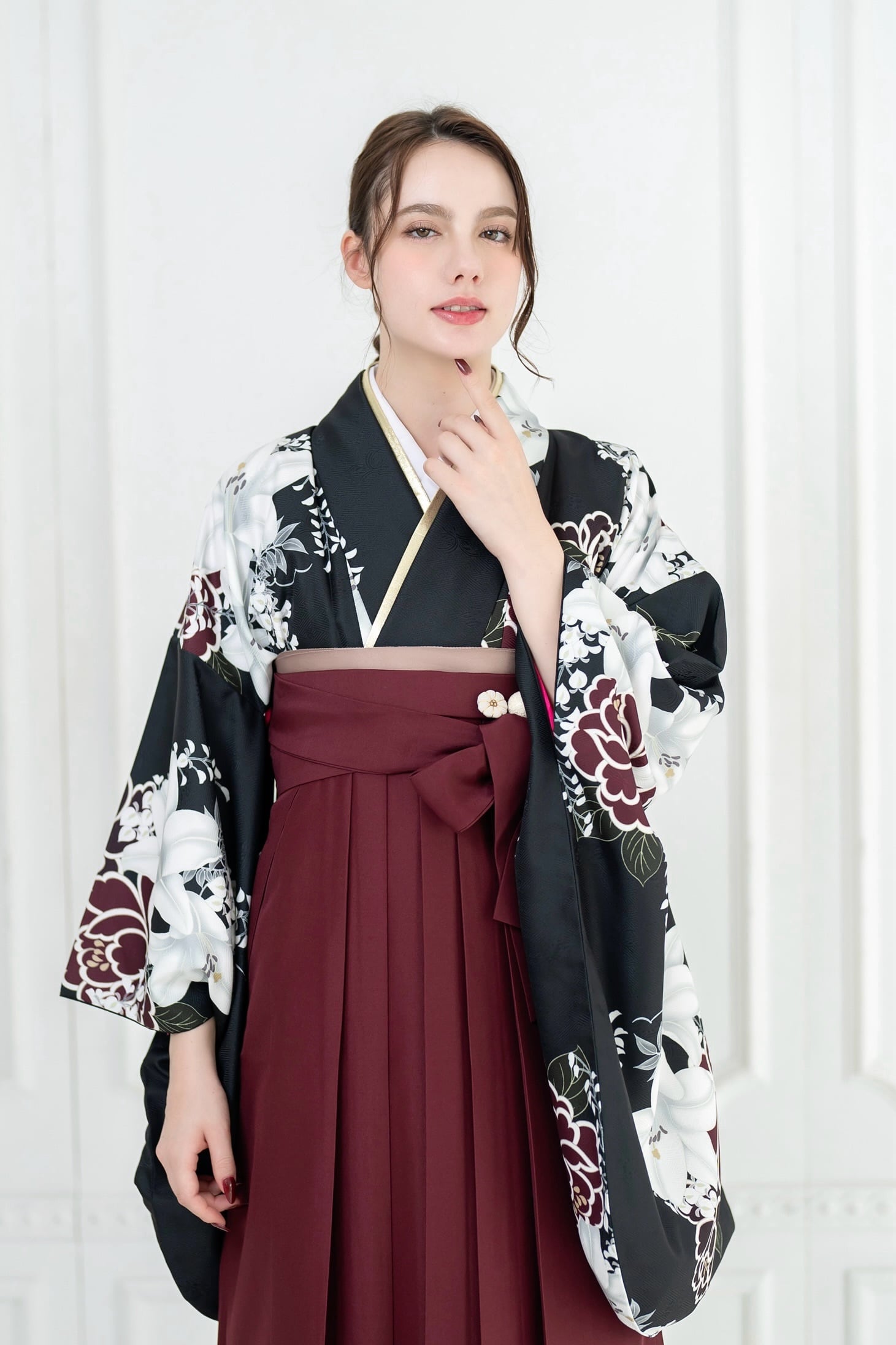 Sサイズ 袴2点セット 二尺袖 袴 大学生卒業式 花柄刺繍