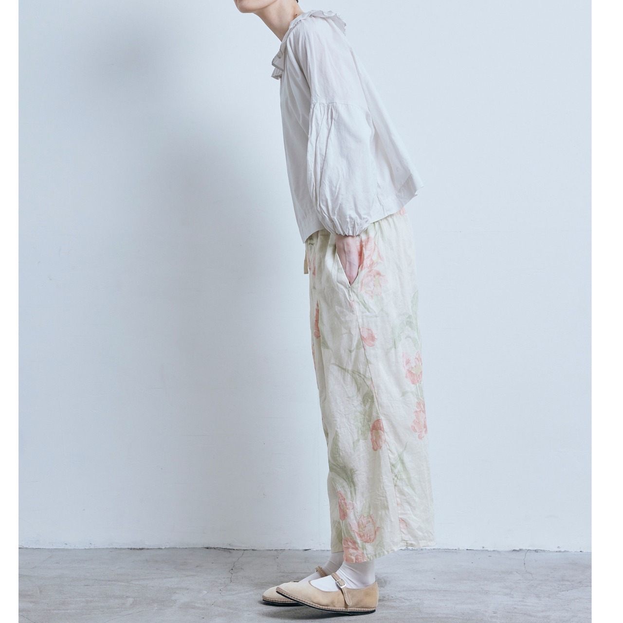 Gauze#(ガーゼ) ANTIQUE FLOWER PRINT WIDE PANTS 花柄プリント リネンパンツ