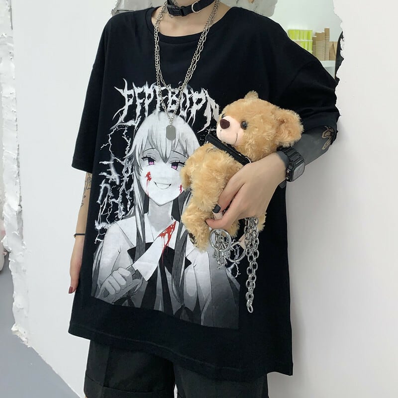 アニメ ロンt かわいい Tシャツ ストリート かわいい ブラック かっこいい 173 Sweetly