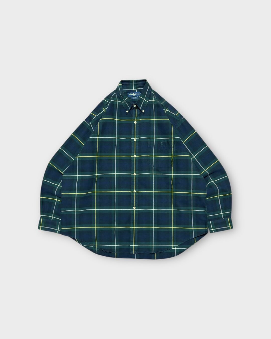 【VINTAGE】1990’s “Ralph Lauren” BIG SHIRT Black Watch Oxford Shirt