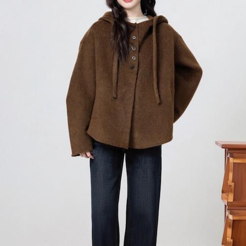 多ボタンフーディーニットコート ・9267