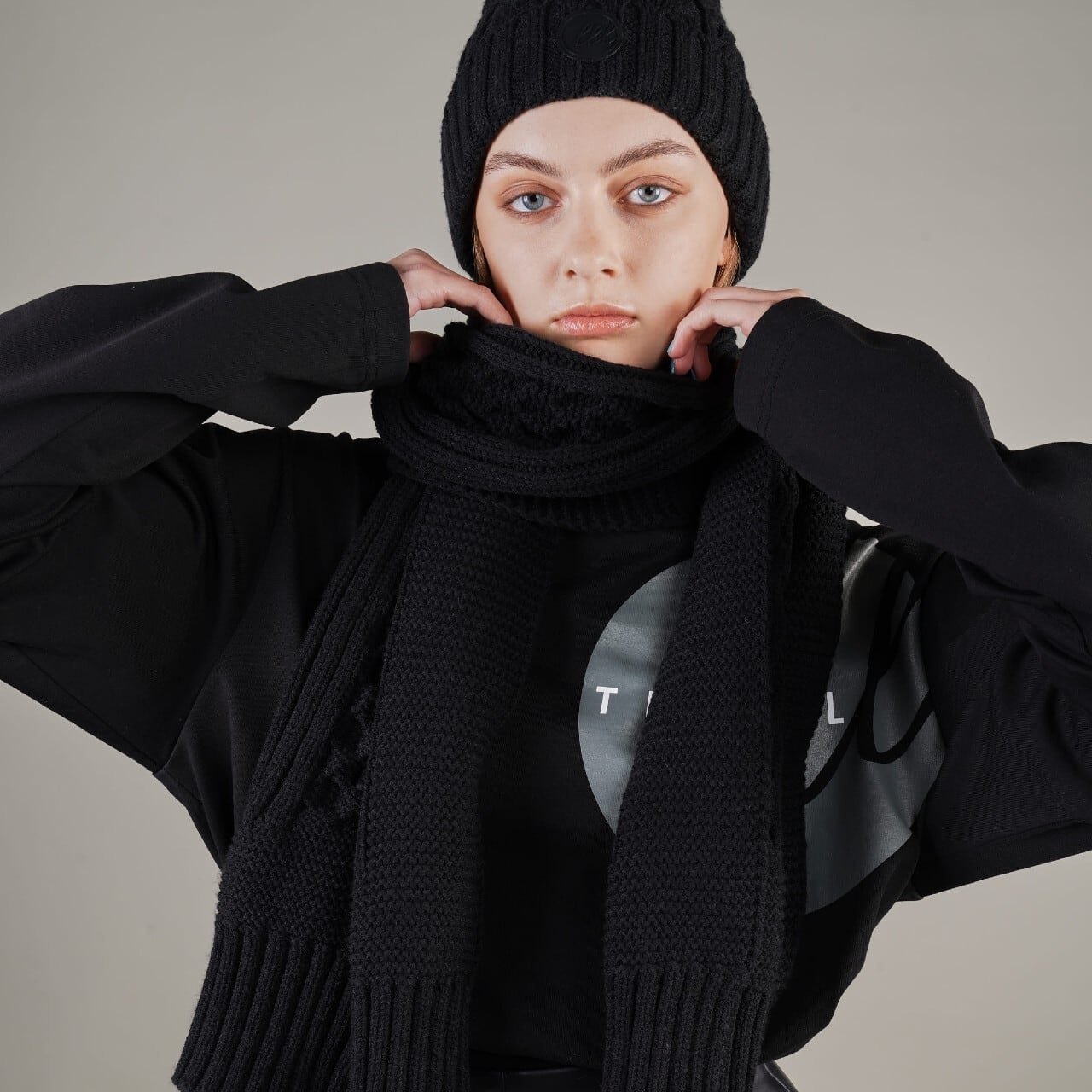 Repreve(R) Cable Knit Stole BLACK (TL001-ST) | THREEL