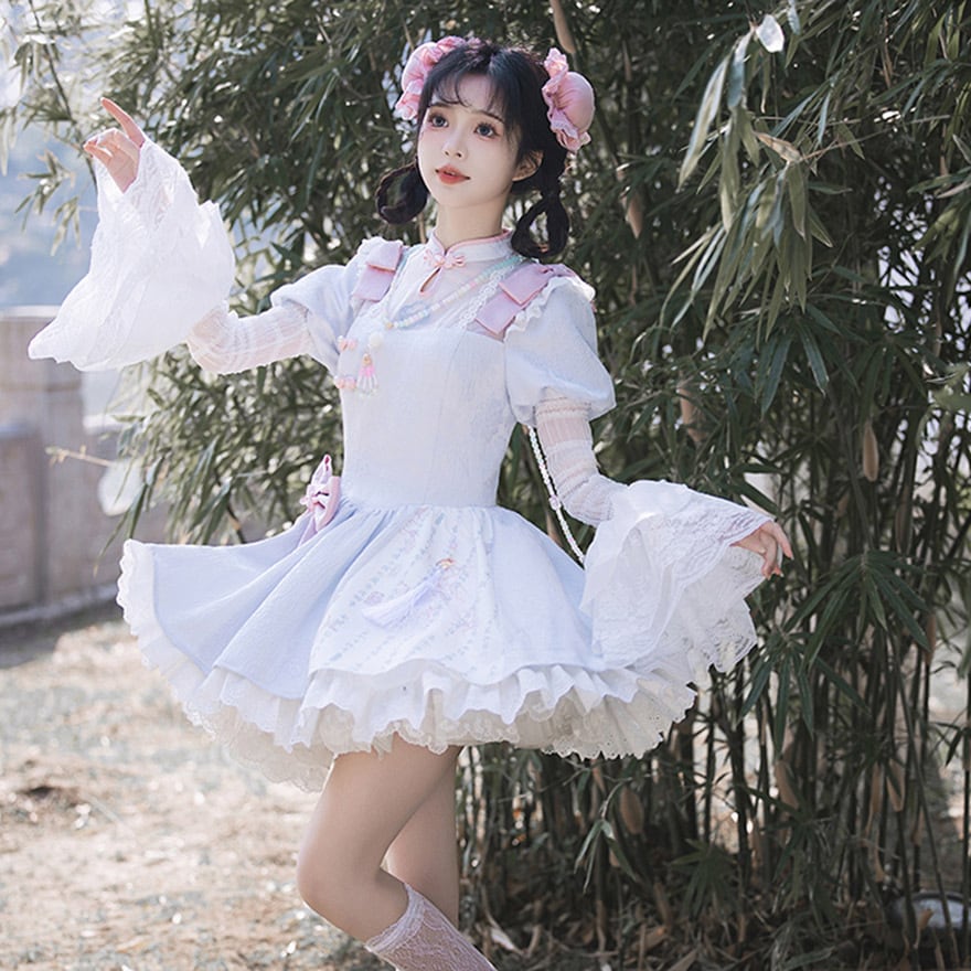 中華ロリィタ チャイナ風 ワンピース パフスリーブ 双子コーデ PUJI