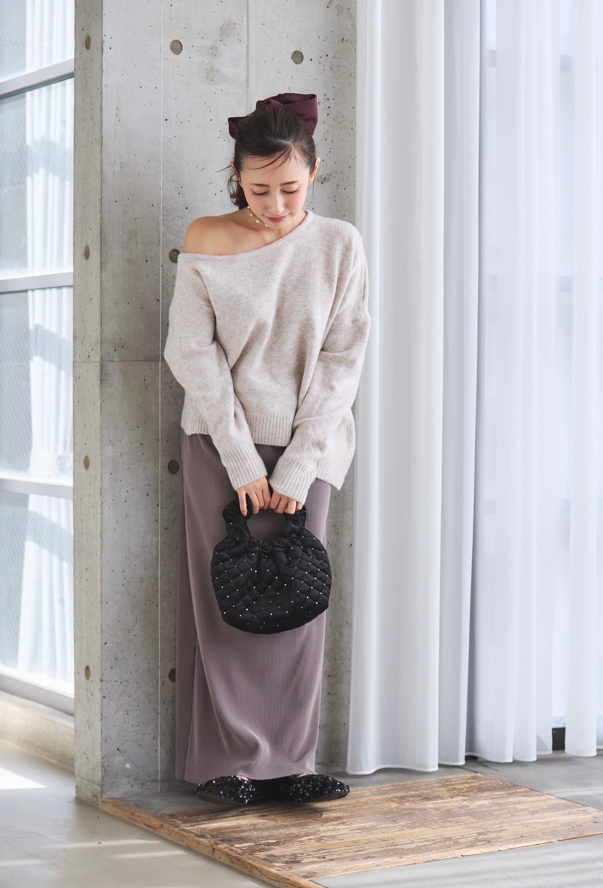 ワンショルダーニットトップス | mite