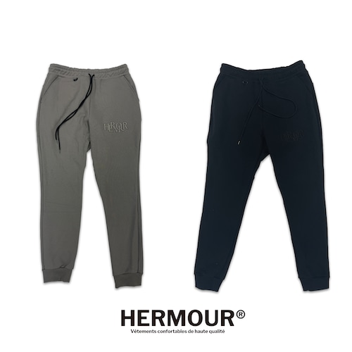 HE-126 HERMOUR SETUP COLLECTION EMBROIDERY LOGO SWEAT PANTS【BLACK / GRAY】