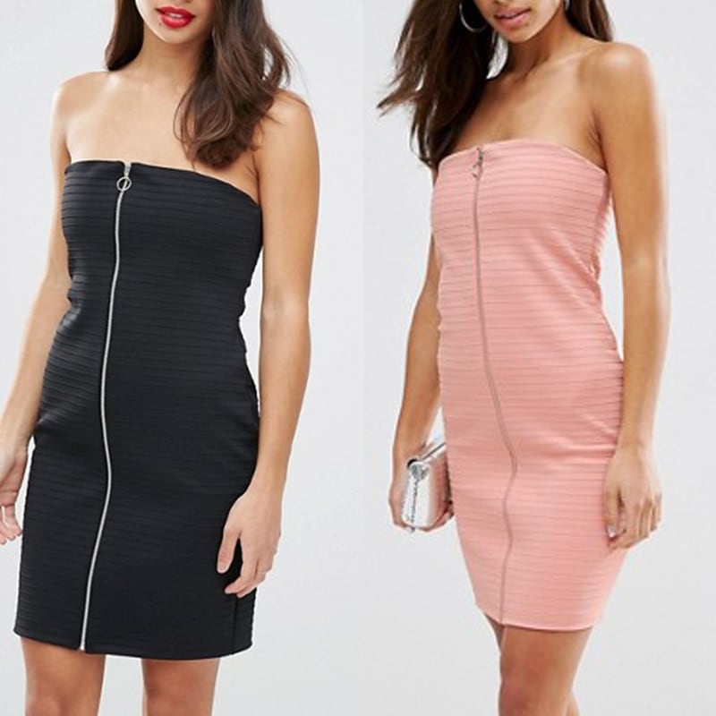 チューブトップ ファスナー ジッパー タイト ミニワンピース