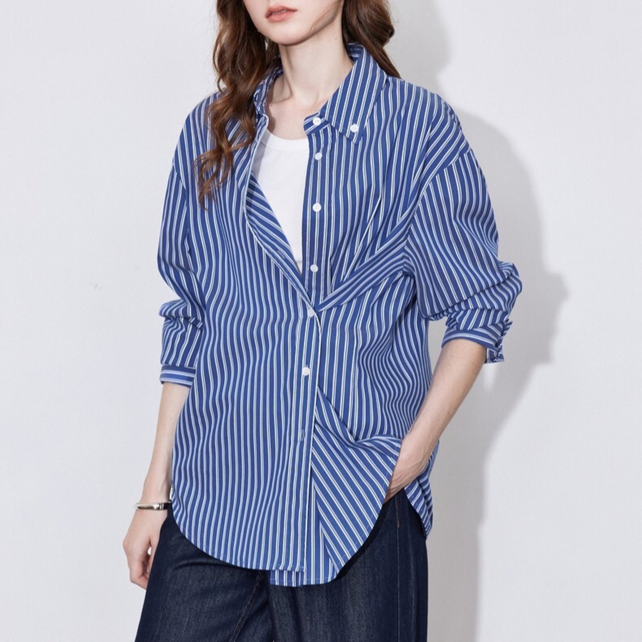 Long Sleeve Striped Shirt Blouse / 長袖 ストライプ シャツ ブラウス