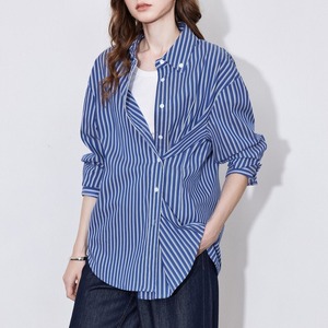 Long Sleeve Striped Shirt Blouse / 長袖 ストライプ シャツ ブラウス