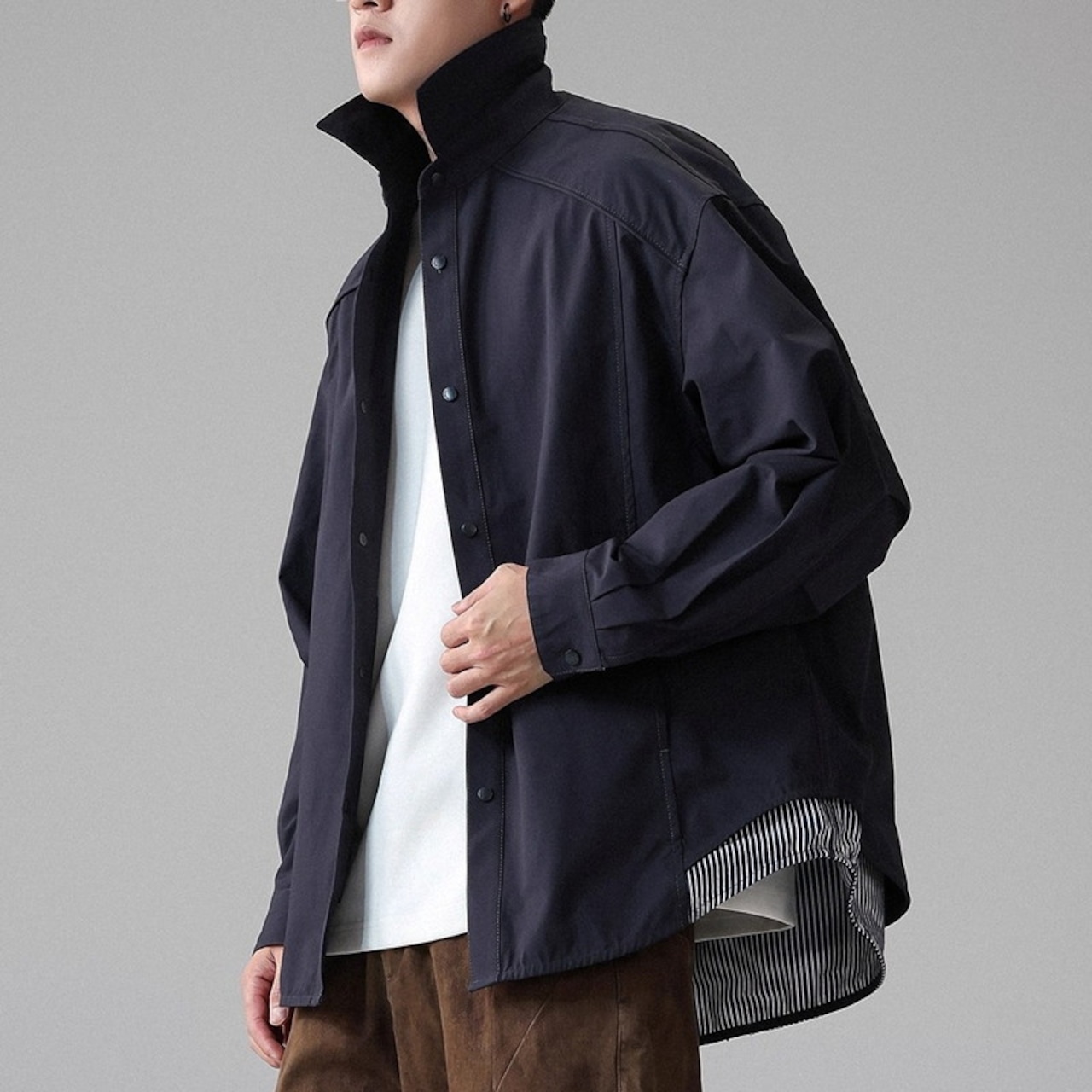 Button Front Waist-Length Wide Shirt Jacket ◇H0964