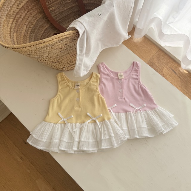 [予約] ninibello - frilly ribbon sleeveless top ( yellow / pink )