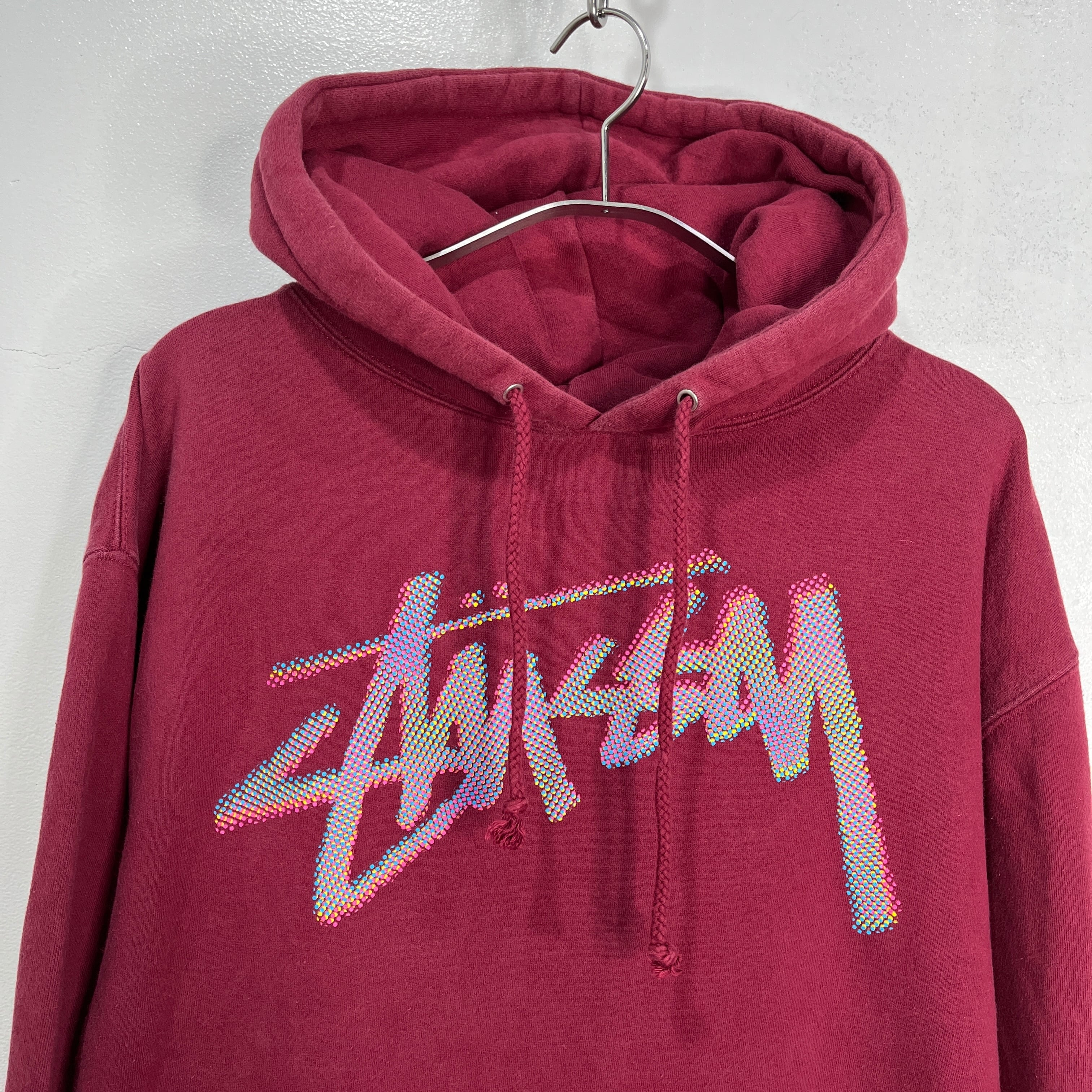 【希少デザイン】 STUSSY ロゴ刺繍 スウェット パーカー M ボルドー