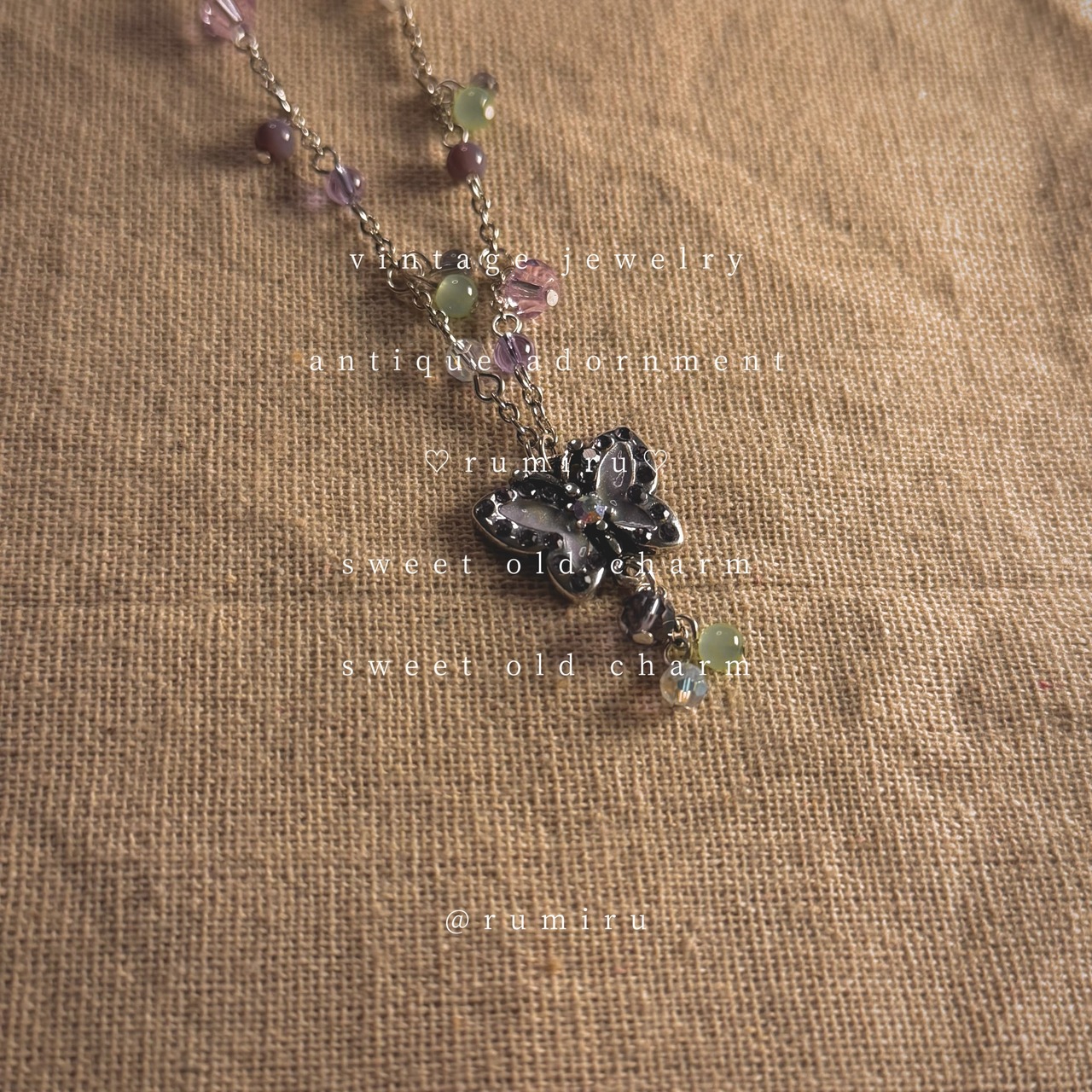 ハンドメイド レトロ 淡色 ビーズ×蝶々 ネックレス - 4