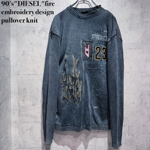 90's"DIESEL"fire embroidery design pullover knit