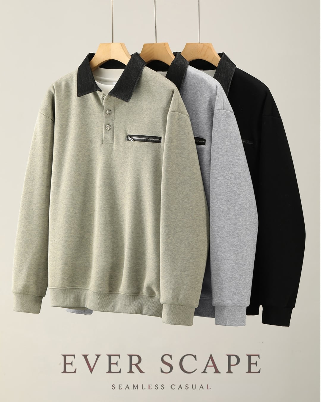 ポケット付 ボタンフロントスウェットシャツ 3色 A0057