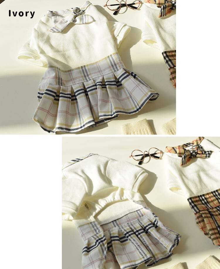 【SALE】  school check onepiece XS ~ XL 2color  /  犬服 新作 春夏 ドレス コットン ドッグウェア 犬の服 ワンコ服 可愛い ワンピース チェック柄 小型犬 中型犬  猫