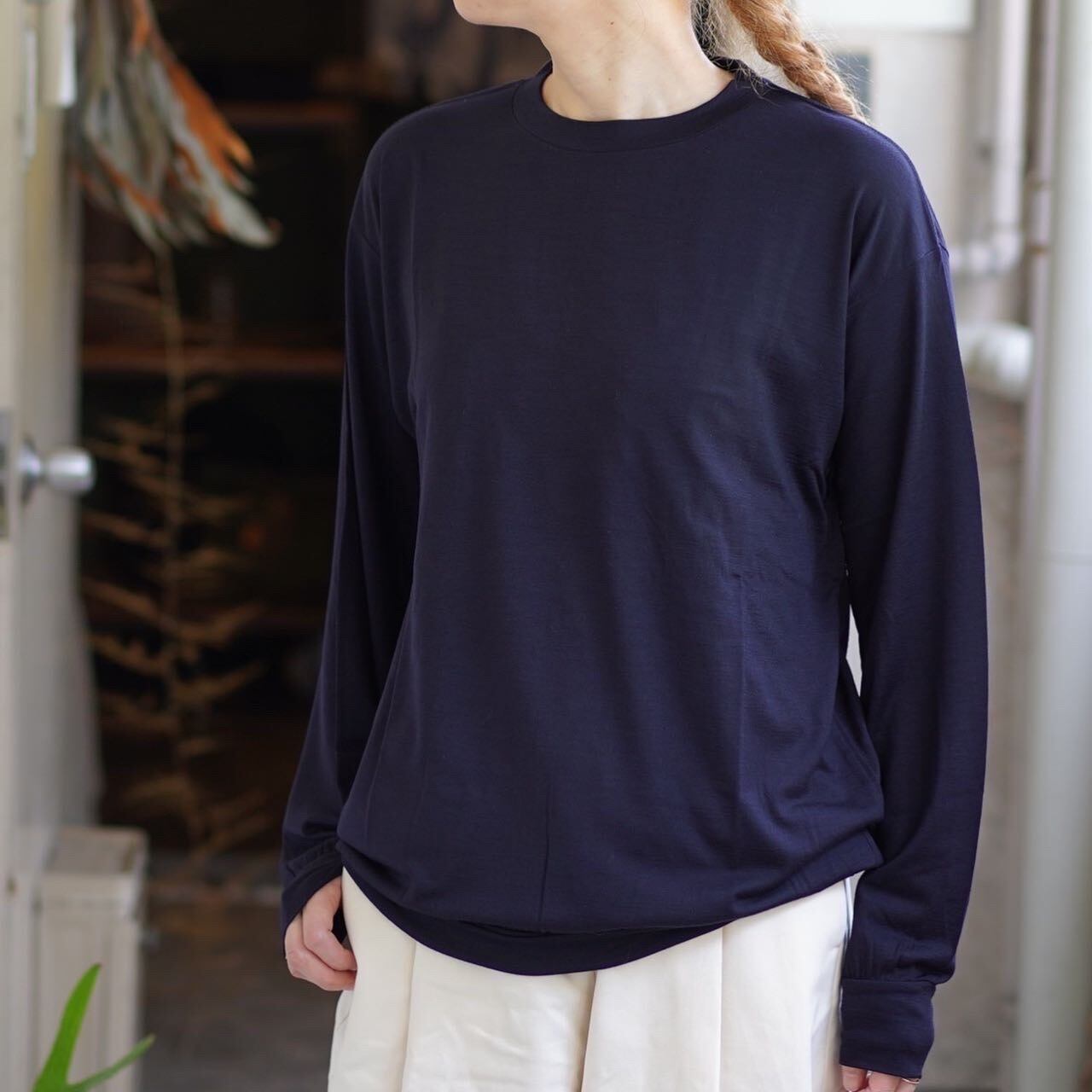 COMOLI(コモリ)サマーウール長袖クルー NAVY | Debby