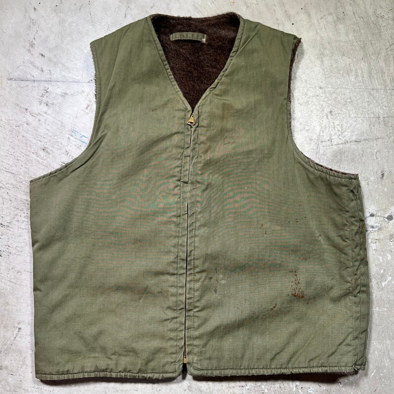 40's U.S.NAVY DECK VEST N-１ デッキベスト アルパカライナー オリーブカラー ベル型CONMATICジッパー 片爪 コの字  ステンシル M位 希少 ヴィンテージ BA-2042 RM2461H | agito vintage powered by BASE