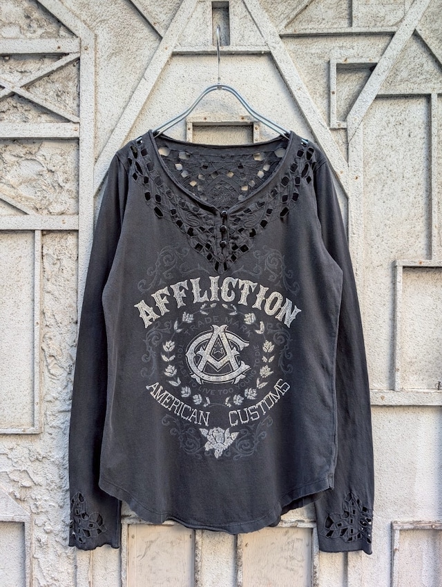 "AFFLICTION" rhinestone cutwork L/S