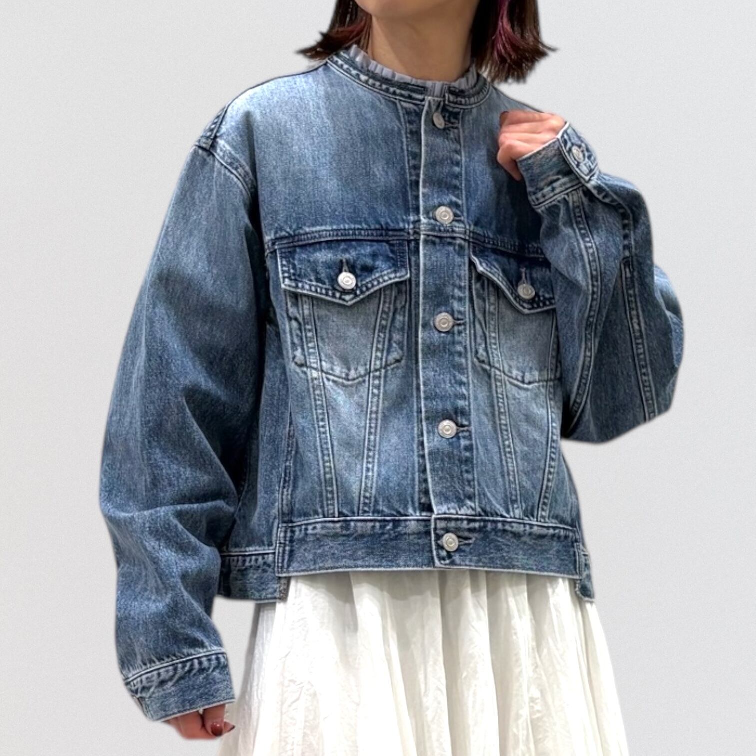 パシオーネ　カフネ デニムジャケット ノーカラー cafune no collar denim jacket | CoCo Cuore