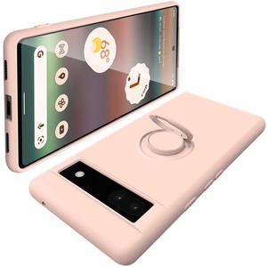 【人気】Google Pixel 6a ケース 耐衝撃 スタンド機能付き リング付 ピクセル6a リング スマホケース マット感 液体シリコン ソフト 360回転車載ホルダー (ピンク)
