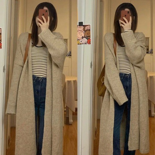 ニットカーディガン レディース カーディガン 羽織 アウター トップス ロングカーディガン 長袖 シンプル 無地 アプリコット グレー カジュアル お出掛け おしゃれ 大きいサイズ ニットカーディガン