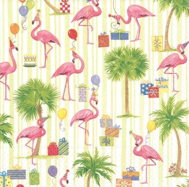 【Caspari】バラ売り1枚 ランチサイズ ペーパーナプキン Party Flamingos グリーン