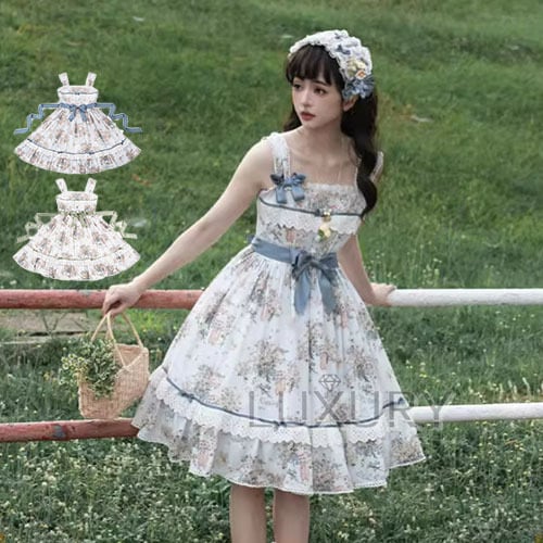 ロリータファッション 甘ロリ ジャンパースカート のみ 2色 花柄 お花