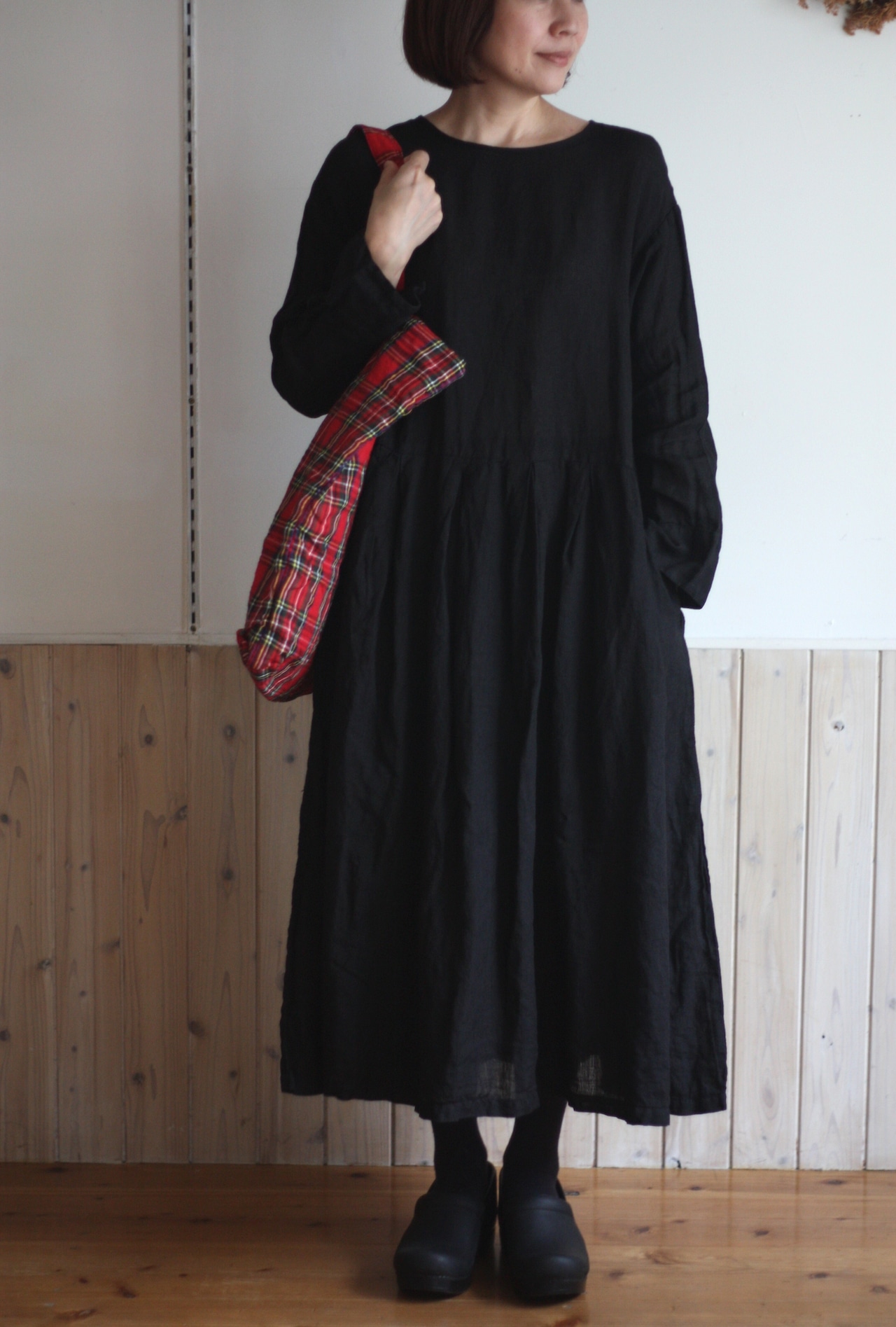 Gauze# ガーゼ タッセルストリングボックスプリーツワンピース  