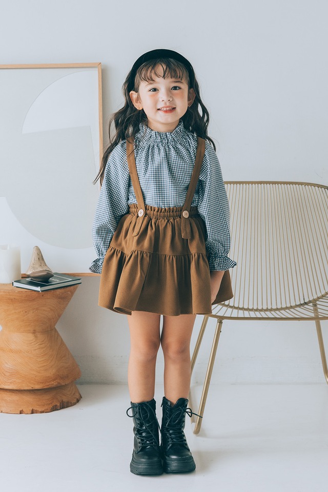 Gingham check suspenders skirt＜Yellow check＞