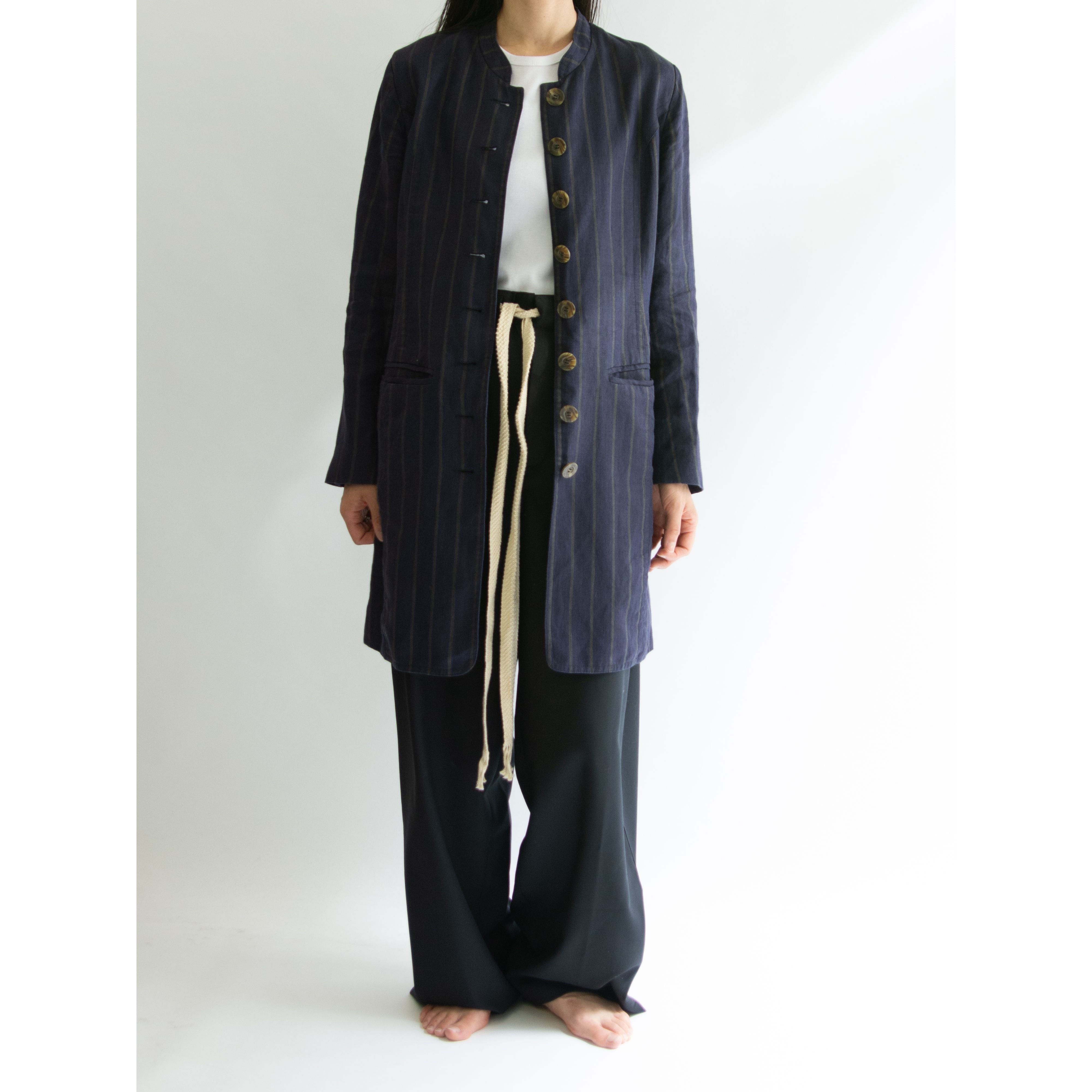 【SONIA RYKIEL】Made in France 100% Linen Stripe Coat（ソニアリキエル フランス製リネンストライプコート）