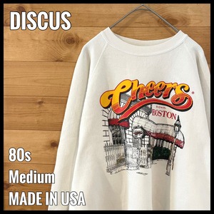 【DISCUS】80s USA製 企業系 バー Cheers Beacon プリント スウェット 初期 円盤タグ ラグラン ビンテージ M US古着