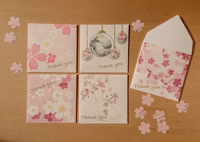 封筒型メッセージカード 桜2 カードと桜のシールセット Atomic オリジナルイラストで製作 スマホケース エコバッグ レターセットetc