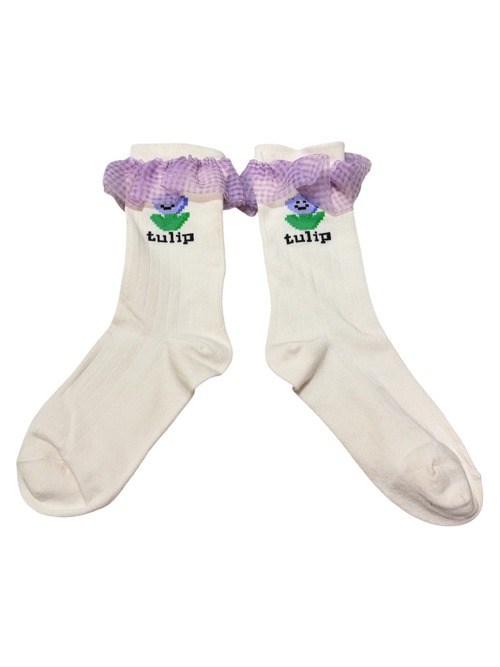 【solmu】フリルチューリップ socks（ホワイト）