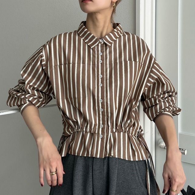 【受注予約1週間】Sidetie Back Logo Stripe SH/brown
