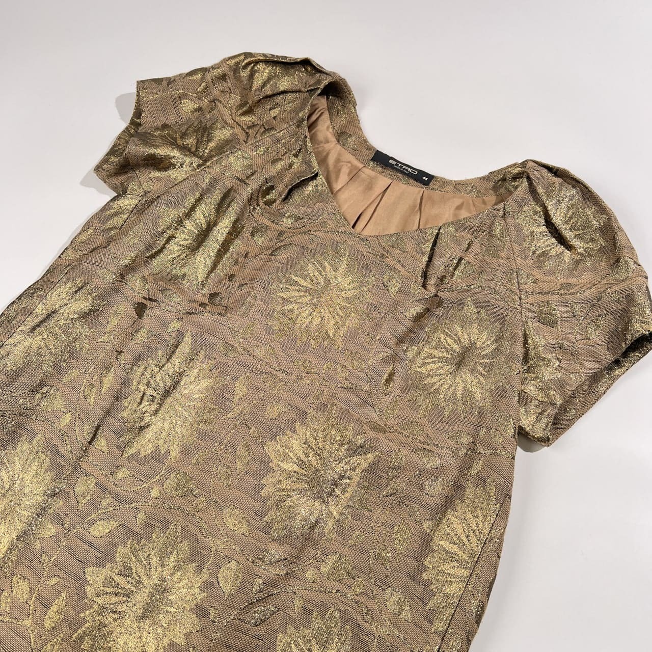 ETRO エトロ 花柄 総柄 高級 ドレス ワンピース ミニ丈 ゴールド サイズ 44 /イタリー製/エトロジャパン