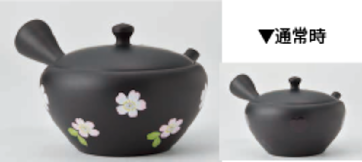 Y364 常滑焼 黒鉄鉢桜急須 160cc（化粧箱入り） 玉光作 花笑み急須