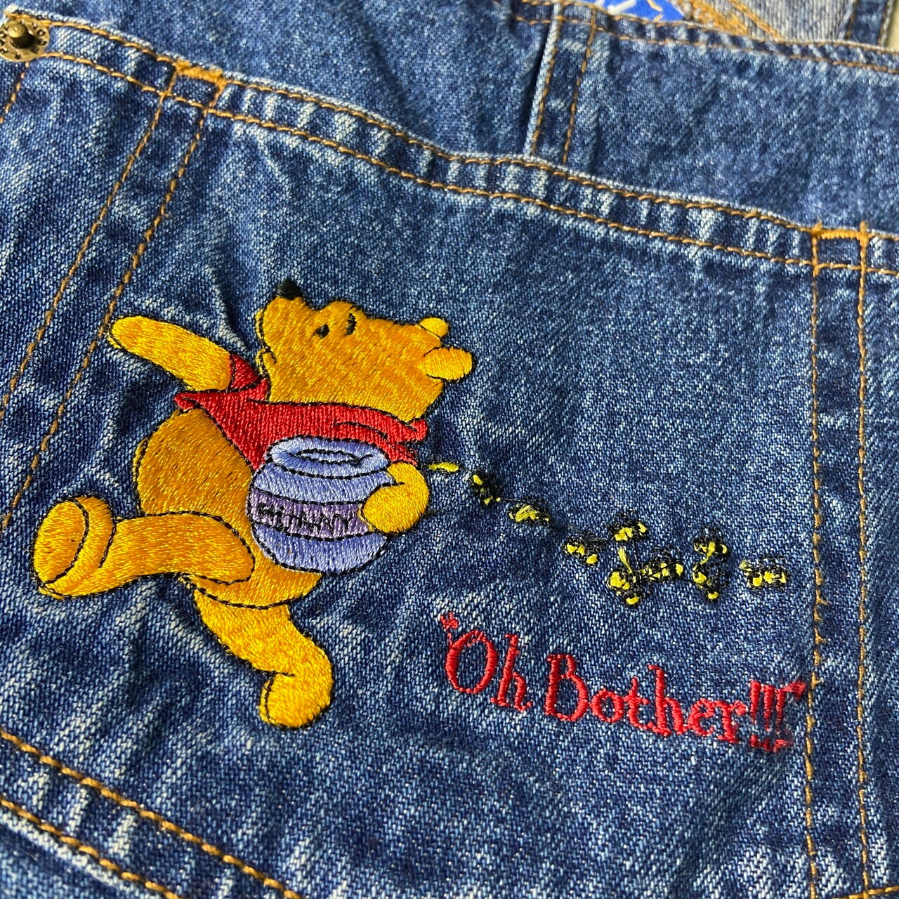 90年代 Pooh プーさん デニム オーバーオール 刺繍 キャラクター 