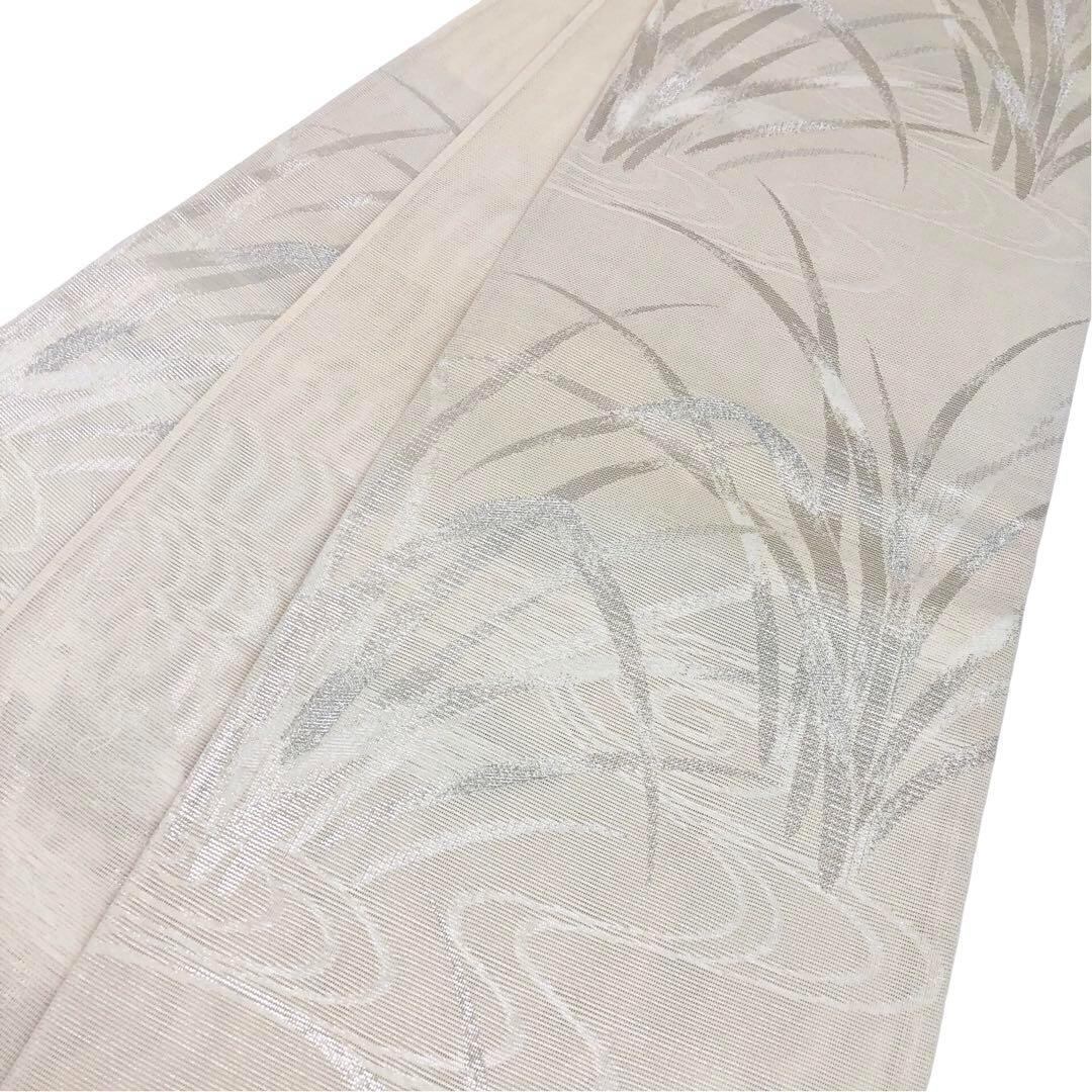 夏帯 袋帯 紗 葉菖蒲に流水 銀糸 乳白色 O-3632 | リユース着物わびさび 