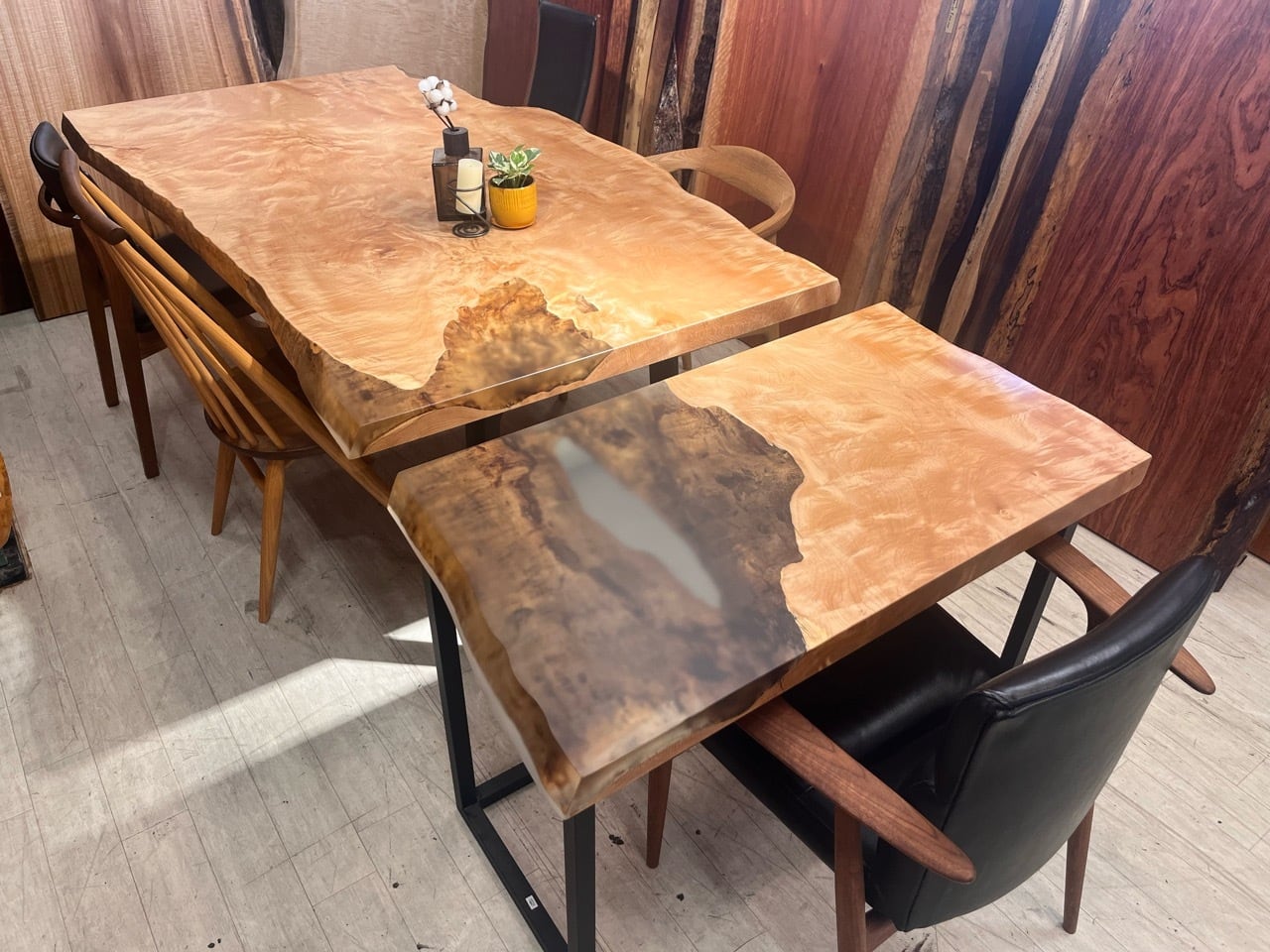 共板2枚セット】栃（トチ）_2460×990-1050-960×55_浅草本店_テーブル天