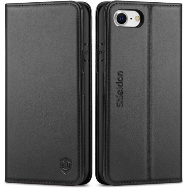 SHIELDON iPhone se対応ケース iPhone se3/se2 用 ケース iPhone8 ケース 手帳型 iphone 7 ケース 財布型 本革レザー カード収納 横置きスタンド機能 ソフトTPU素材 衝撃吸収 全面保護 iPhone se 第3/2世代 iPhone8/7 4.7インチ対応 マグネット式 手帳型ケース ブラック 33