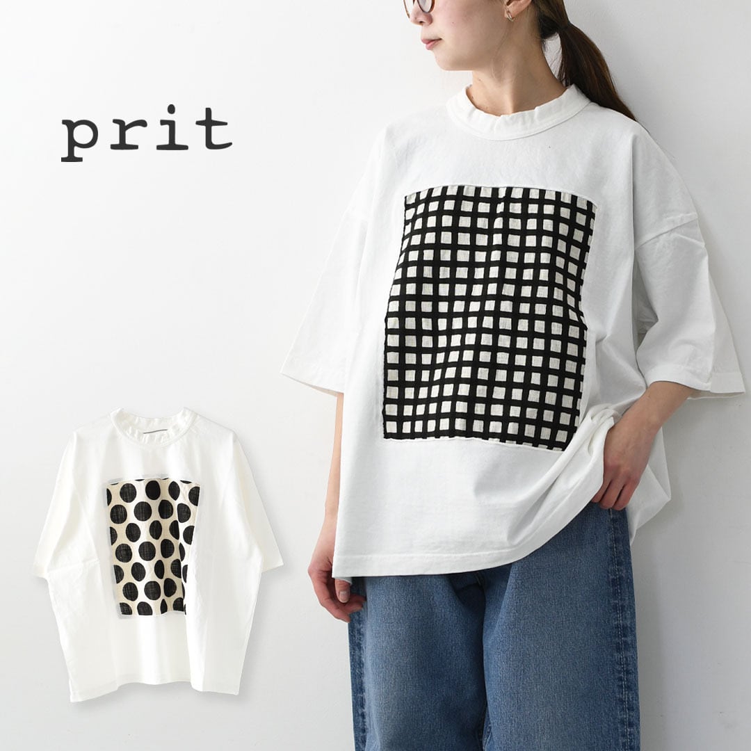 prit [プリット] 17/1空紡天竺×10/1ムラ糸プリント5分袖フレームT
