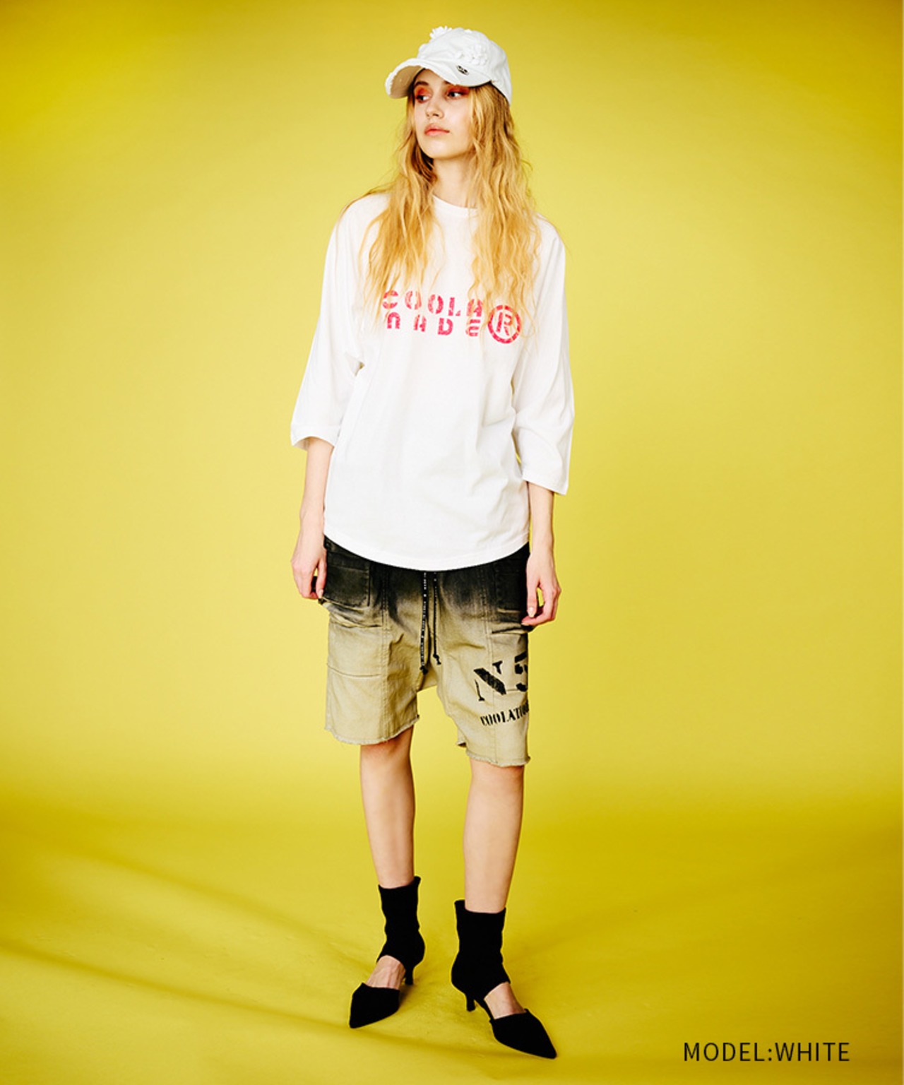 COOLAバスプリントラグランスリーブTシャツ (WHITE)　CQ-48025