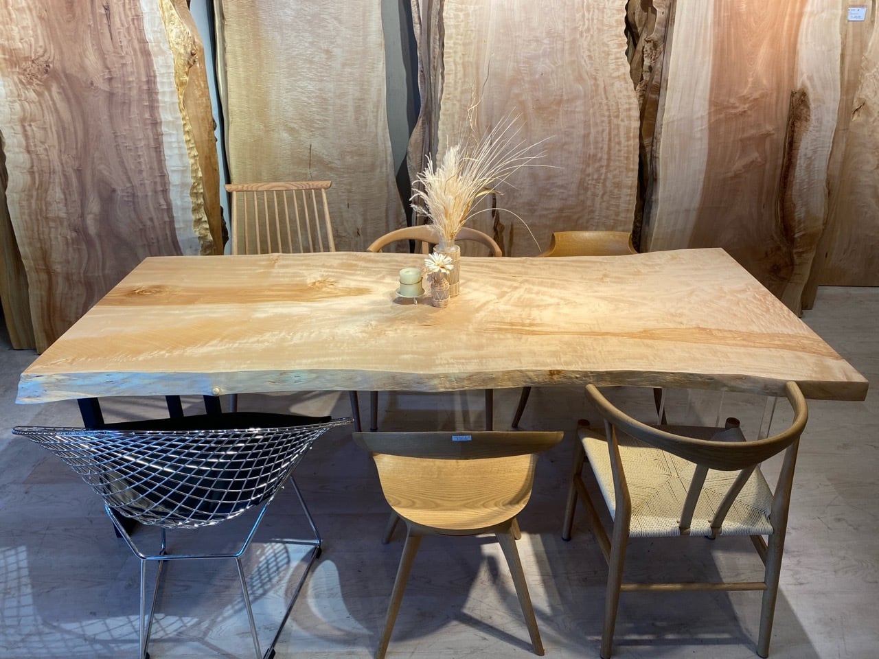 Premium】栃（トチ）_2200×990-870×55_青山店_テーブル天板/一枚