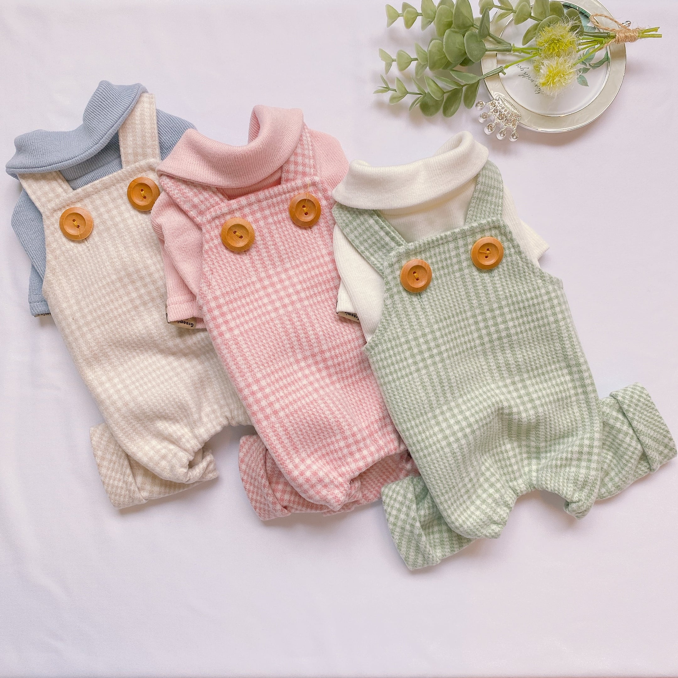【SALE】ウールチェックロンパース S ~ XL 3color / 犬服 秋冬 新作 可愛い 犬の服 つなぎ ドッグウェア オールインワン 小型犬 中型犬 tsu31