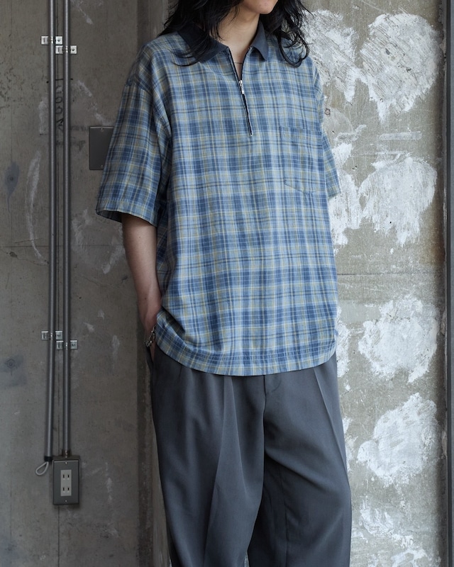 checked half zip pullover short sleeve shirt / From EUROPE