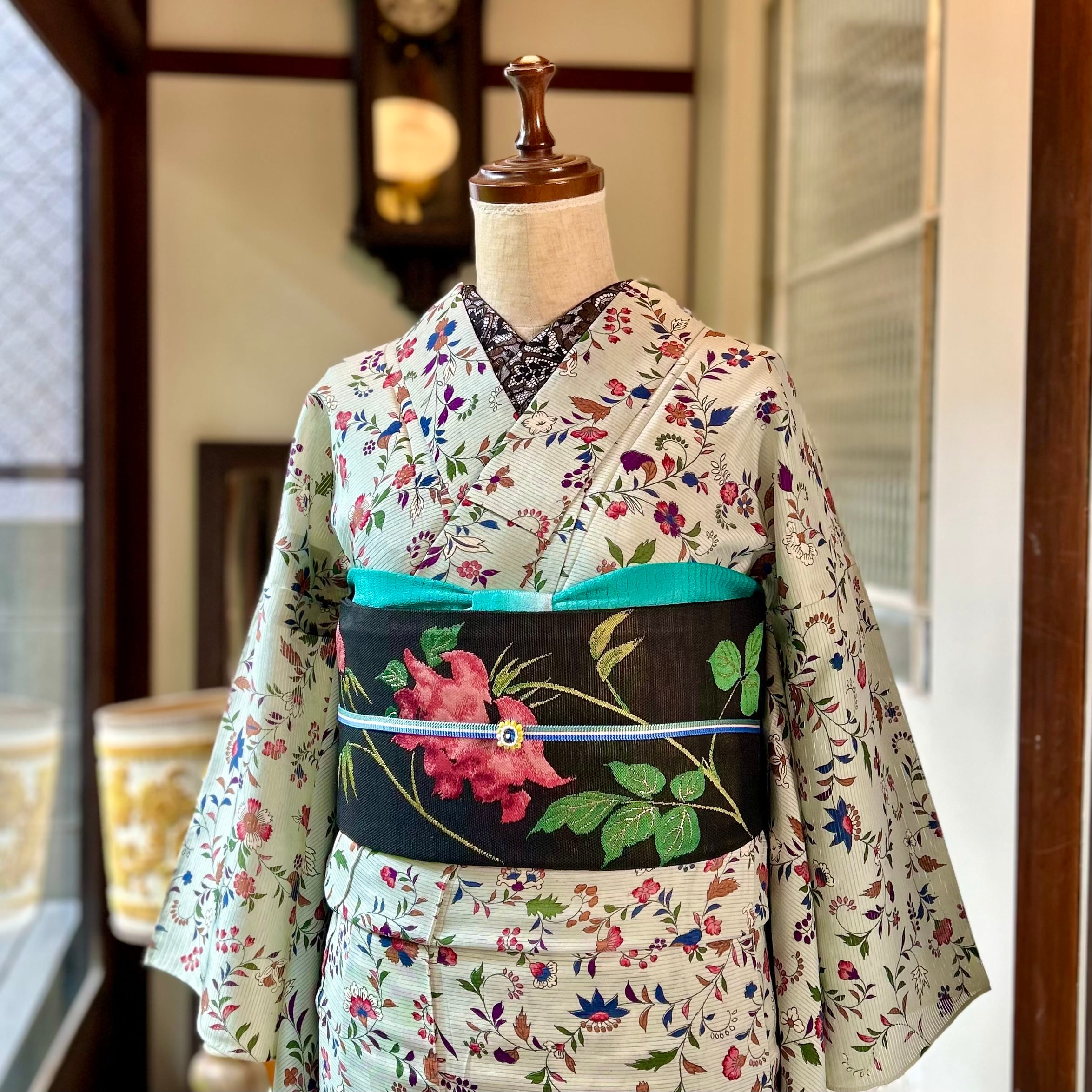 アンティーク　小紋　夏用　紗　枝垂れ　燕　着物　044a p アンティーク着物 | kimono tento